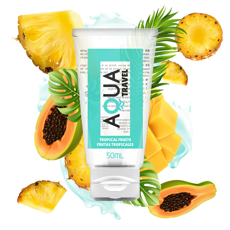 AQUA TRAVEL - LUBRIFICANTE AQUA TRAVEL BASE DE ÁGUA FRUTAS TROPICAIS - 50 ML - Sexshoptuga 