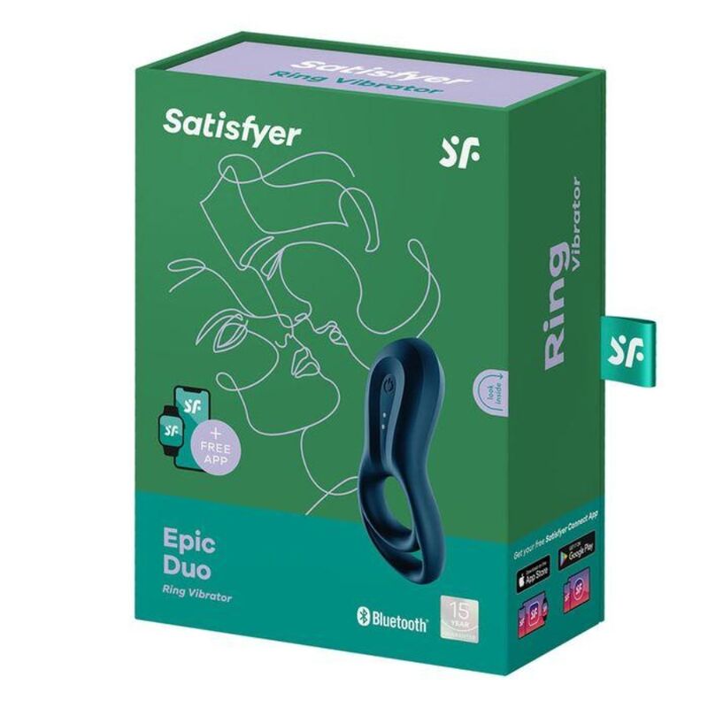 SATISFYER - APLICATIVO VIBRADOR DE ANEL EPIC DUO AZUL - Sexshoptuga 