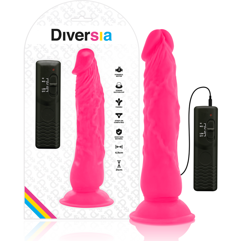 DIVERSIA - FLEXÍVEL VIBRATÓRIO ROSA 21 CM -O- 4.9 CM - Sexshoptuga  Sexshoptuga 