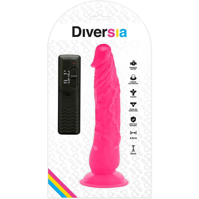 DIVERSIA - FLEXÍVEL VIBRATÓRIO ROSA 21 CM -O- 4.9 CM - Sexshoptuga  Sexshoptuga 