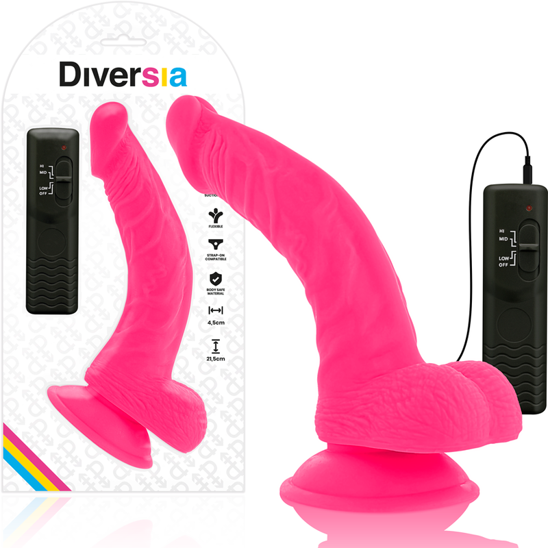 DIVERSIA - VIBRAO FLEXÍVEL DIVERSIA ROSA 21.5 CM -O- 4.5 CM - Sexshoptuga  Sexshoptuga 