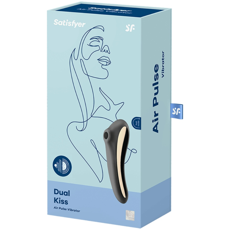 SATISFYER - VIBRADOR DE PULSO DE AR DUAL KISS PRETO - Sexshoptuga 