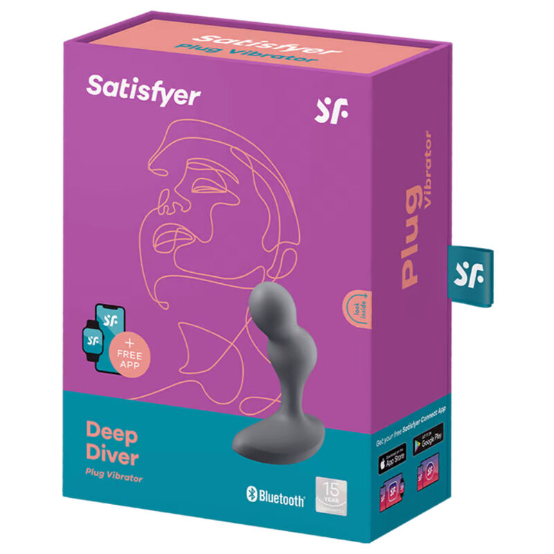 SATISFYER - APLICATIVO DE PLUGUE VIBRATÓRIO DEEP DIVER CINZA - Sexshoptuga 