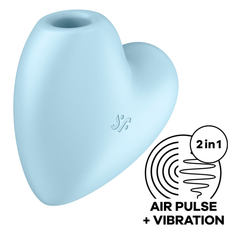 SATISFYER - CUTIE HEART ESTIMULADOR DE PULSO E VIBRADOR DE AR AZUL - Sexshoptuga  Sexshoptuga 