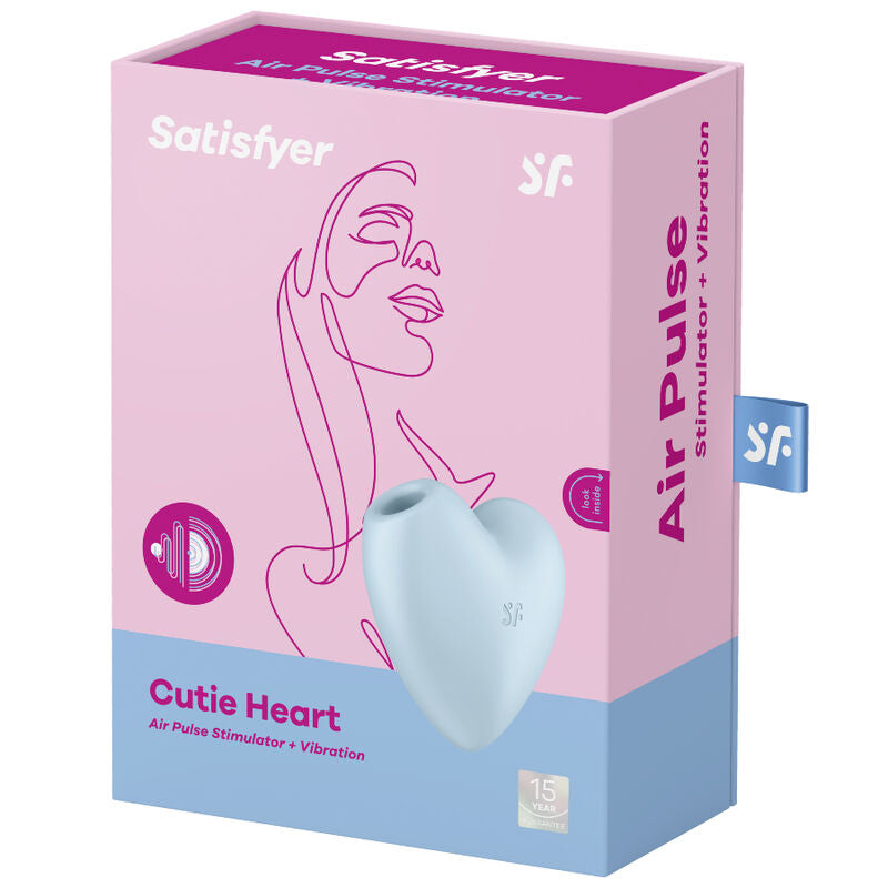 SATISFYER - CUTIE HEART ESTIMULADOR DE PULSO E VIBRADOR DE AR AZUL - Sexshoptuga  Sexshoptuga 