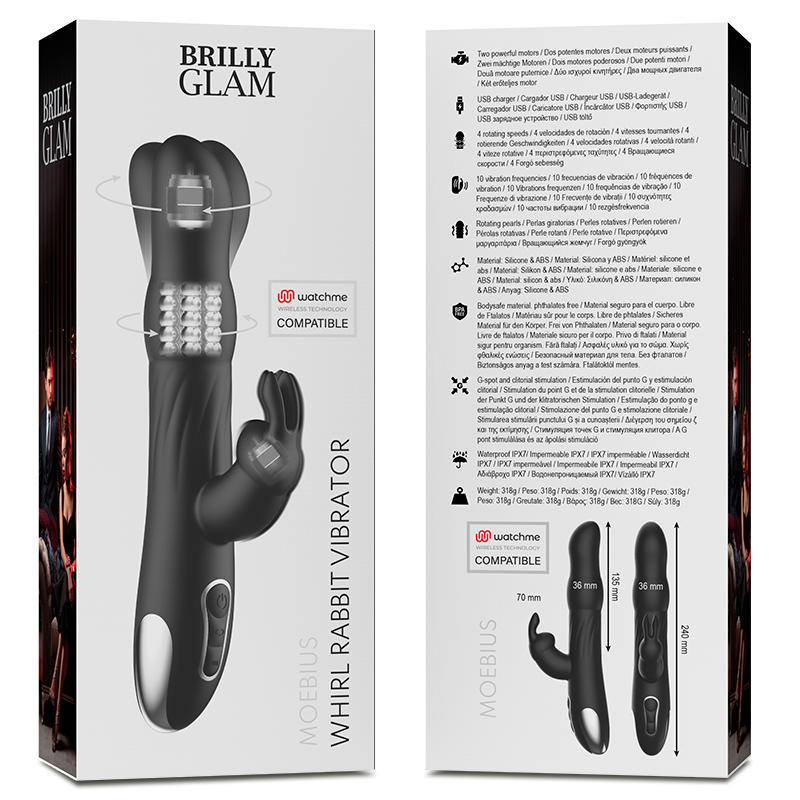 BRILLY GLAM - VIBRADOR E ROTADOR  MOEBIUS COELHO COMPATÍVEL COM A TECNOLOGIA WATCHME WIRELESS - Sexshoptuga  Sexshoptuga 