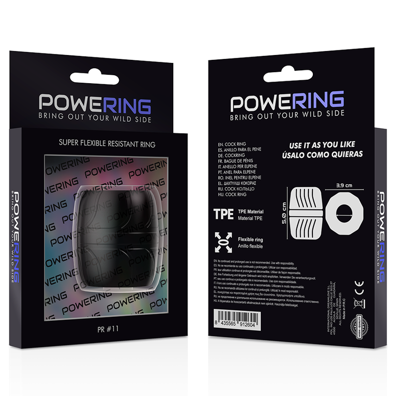 POWERING - ANEL PARA O PÉNIS SUPER FLEXÍVEL E RESISTENTE 5 CM PR11 PRETO - Sexshoptuga 