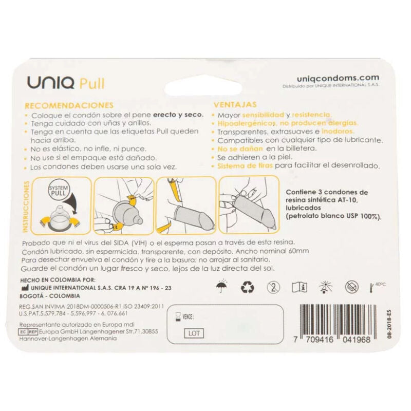 UNIQ - PULL SEM LÁTEX PRESERVATIVOS COM TIRAS 3 UNIDADES - Sexshoptuga  Sexshoptuga 