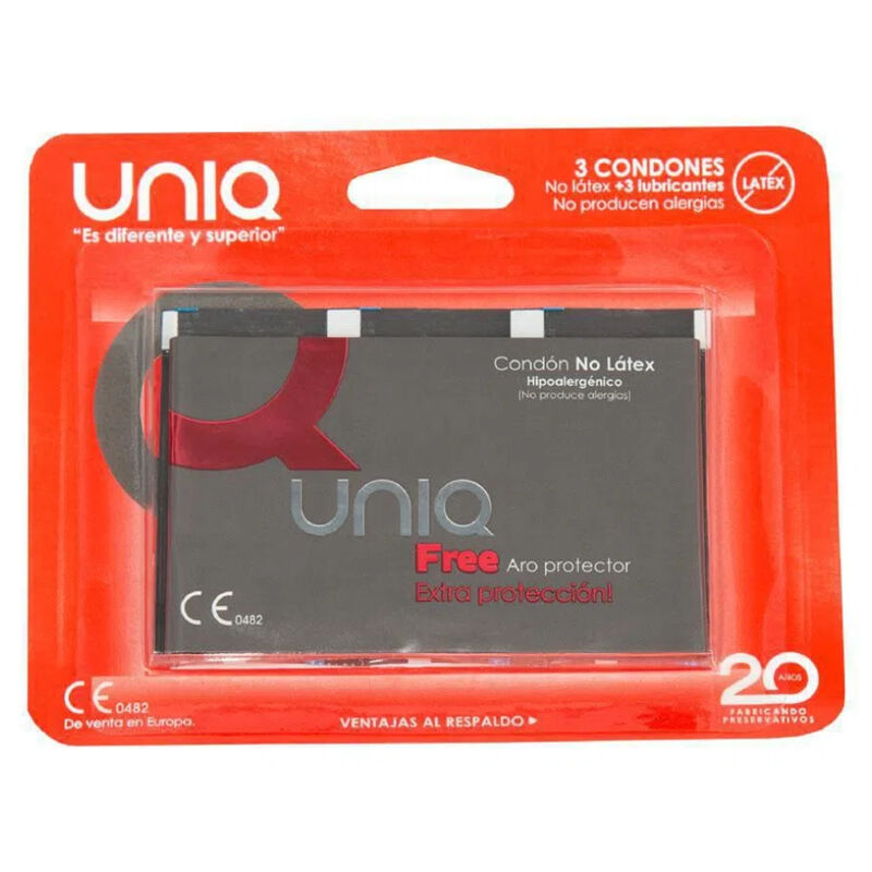 UNIQ - PRESERVATIVOS SEM LÁTEX COM ANEL PROTETOR 3 UNIDADES - Sexshoptuga  Sexshoptuga 