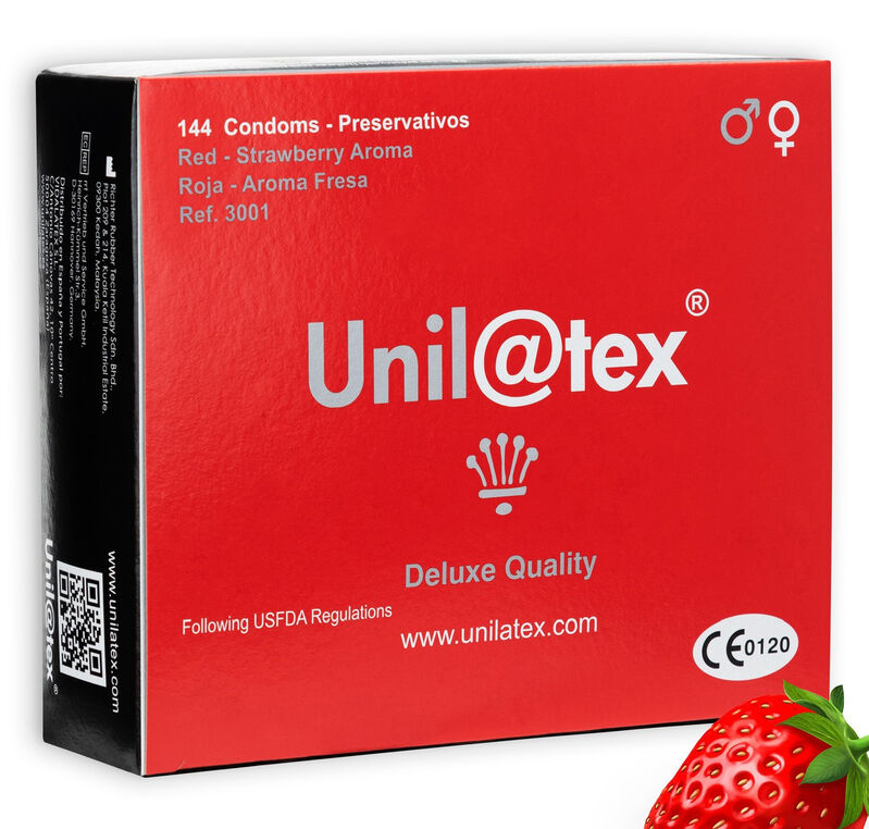 UNILATEX - CONSERVANTES DE MORANGO / VERMELHO 144 UNIDADES - Sexshoptuga 