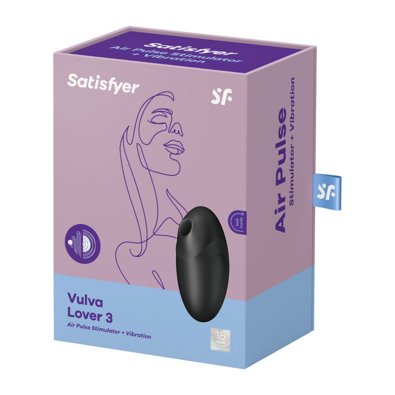 SATISFYER - ESTIMULADOR E VIBRADOR DE PULSO DE AR VULVA LOVER 3 PRETO - Sexshoptuga  Sexshoptuga 