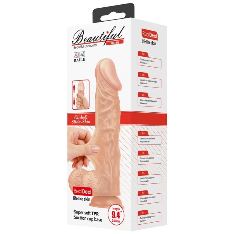 BAILE - LINDO ENCONTRO BURAQ DILDO REALÍSTICO FLEXÍVEL 24 CM NATURAL - Sexshoptuga  Sexshoptuga 