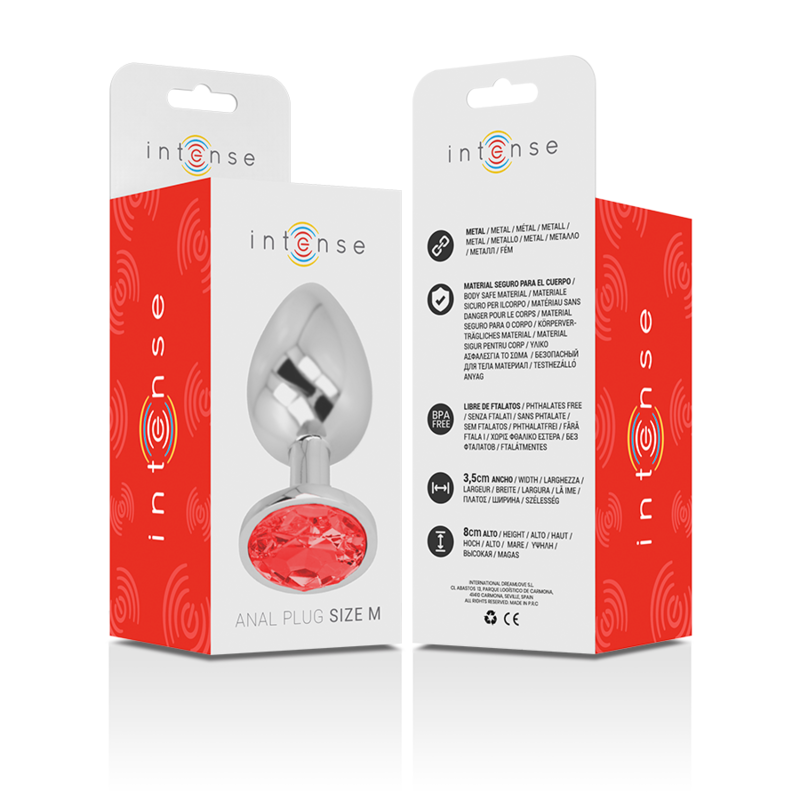 INTENSE - PLUG ANAL DE METAL COM CRISTAL VERMELHO TAMANHO M - Sexshoptuga  Sexshoptuga 