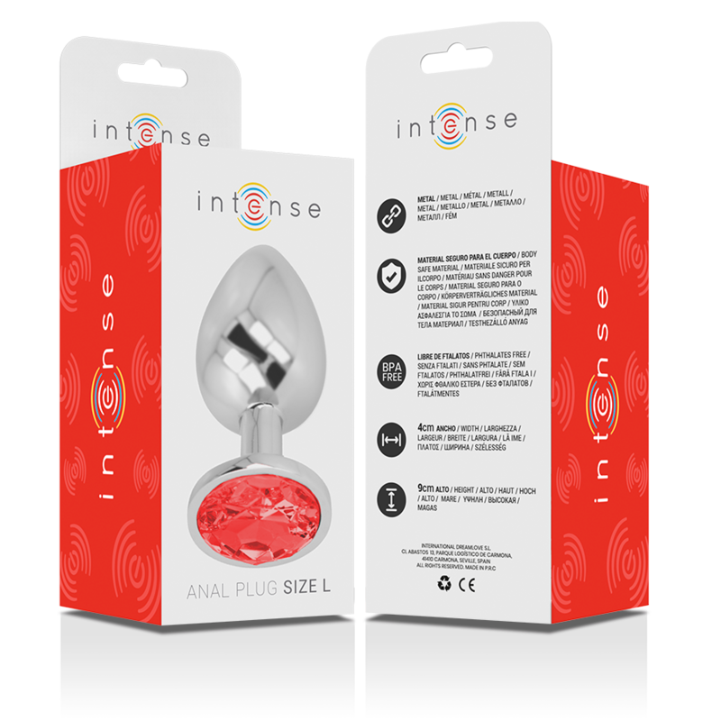 INTENSE - PLUG ANAL DE METAL DE ALUMÍNIO COM CRISTAL VERMELHO TAMANHO L - Sexshoptuga  Sexshoptuga 