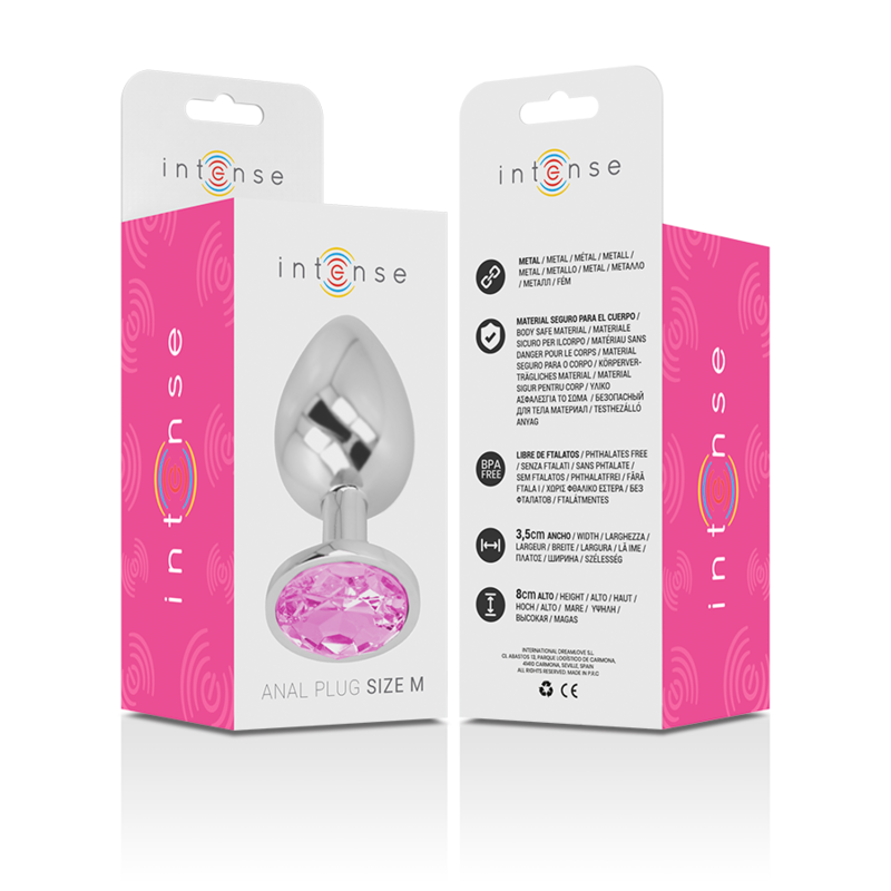 INTENSE - PLUG ANAL DE METAL DE ALUMÍNIO COM CRISTAL ROSA TAMANHO M - Sexshoptuga  Sexshoptuga 