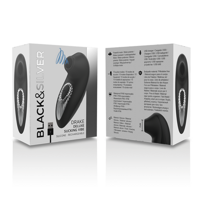 BLACK&SILVER - DRAKE DELUXE SUCKING VIBE SILICONE RECARREGÁVEL PRETO - Sexshoptuga 