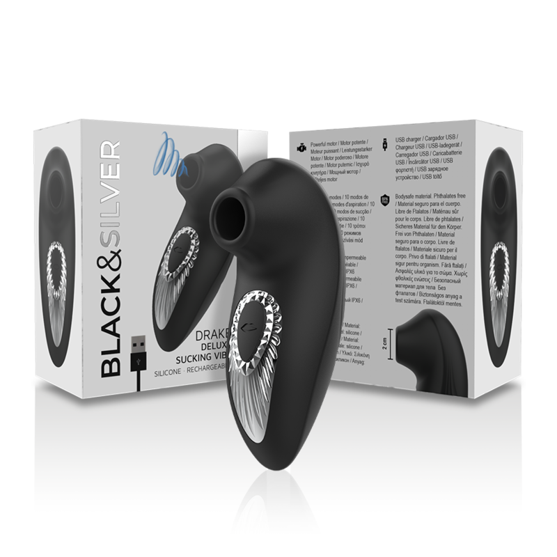 BLACK&SILVER - DRAKE DELUXE SUCKING VIBE SILICONE RECARREGÁVEL PRETO - Sexshoptuga  Sexshoptuga 