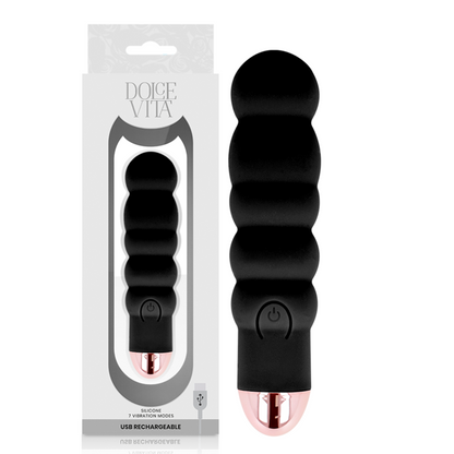 DOLCE VITA - VIBRADOR RECARREGÁVEL SEIS PRETO 7 VELOCIDADES - Sexshoptuga 