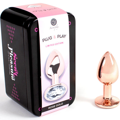 SECRETPLAY - PLUG ANAL DE METAL OURO ROSA TAMANHO PEQUENO 7 CM - Sexshoptuga 