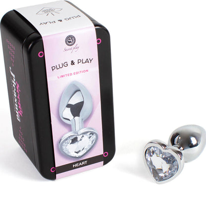 SECRETPLAY - PLUG ANAL DE METAL CORAO DE CRISTAL TRANSPARENTE TAMANHO PEQUENO 7 CM - Sexshoptuga 