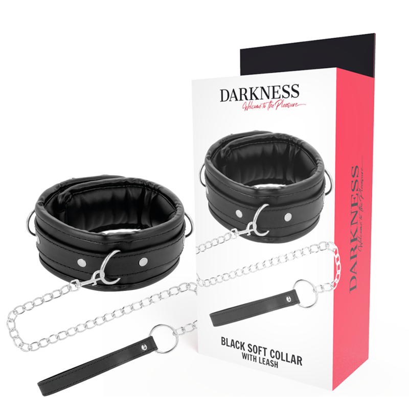 DARKNESS - COLAR DE COURO MACIO COM CORRENTE - Sexshoptuga 