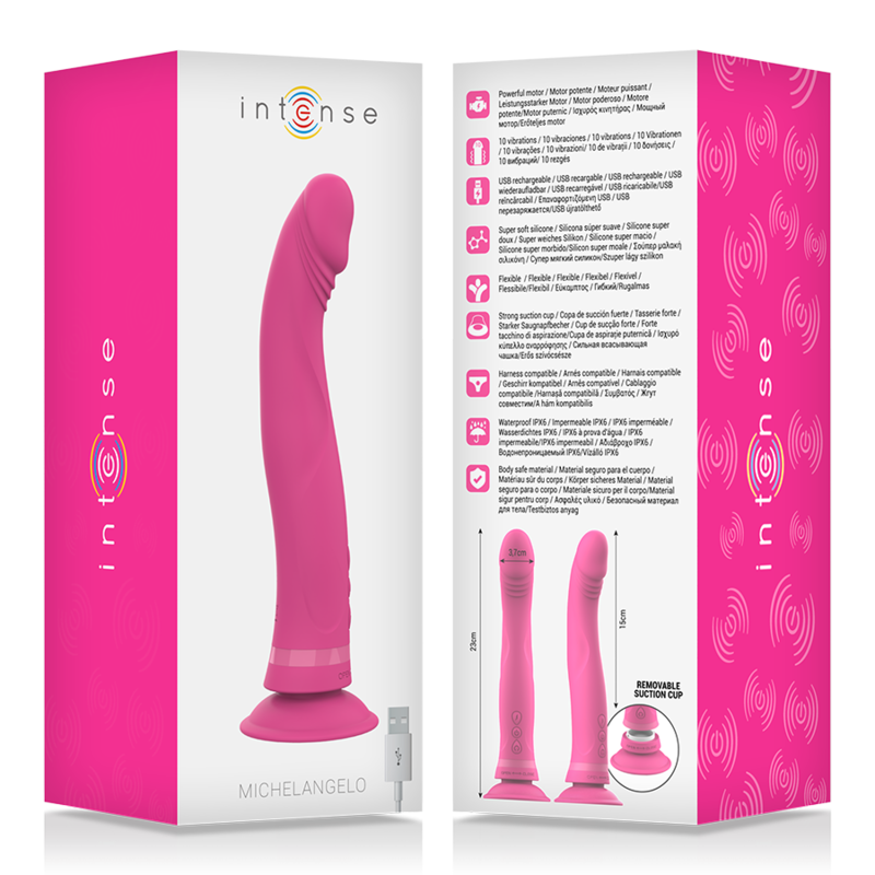 INTENSE - MICHELANGELO ROSA VIBRADOR DE SILICONE DILDO - Sexshoptuga  Sexshoptuga 