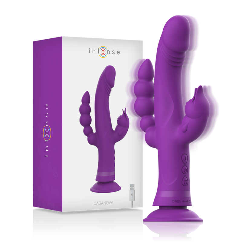 INTENSE - VIBRADOR DE SILICONE CASANOVA COELHO TRIPLO MOTOR ROXO - Sexshoptuga 