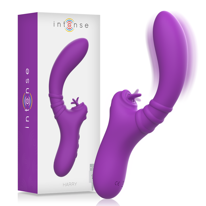 INTENSE - VIBRADOR FLEXÍVEL HARRY COM LÍNGUA ROXA - Sexshoptuga 