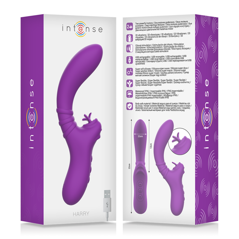 INTENSE - VIBRADOR FLEXÍVEL HARRY COM LÍNGUA ROXA - Sexshoptuga  Sexshoptuga 