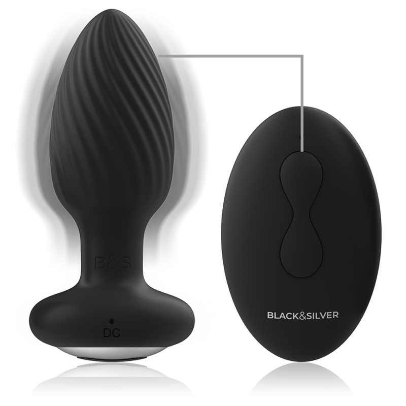 BLACK&SILVER - PLUG DE POÇOS SILICONE ANAL ROTATOR CONTROLE REMOTO - Sexshoptuga  Sexshoptuga 