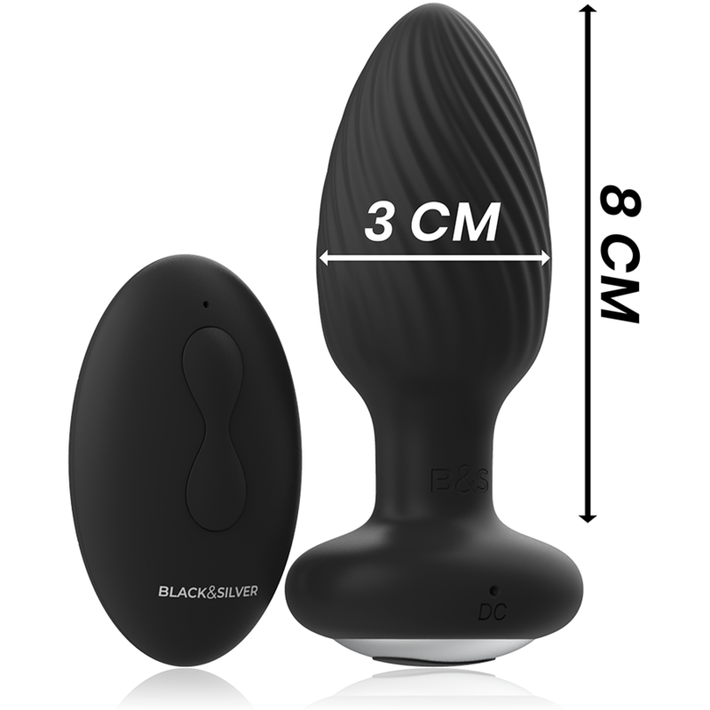 BLACK&SILVER - PLUG DE POÇOS SILICONE ANAL ROTATOR CONTROLE REMOTO - Sexshoptuga  Sexshoptuga 