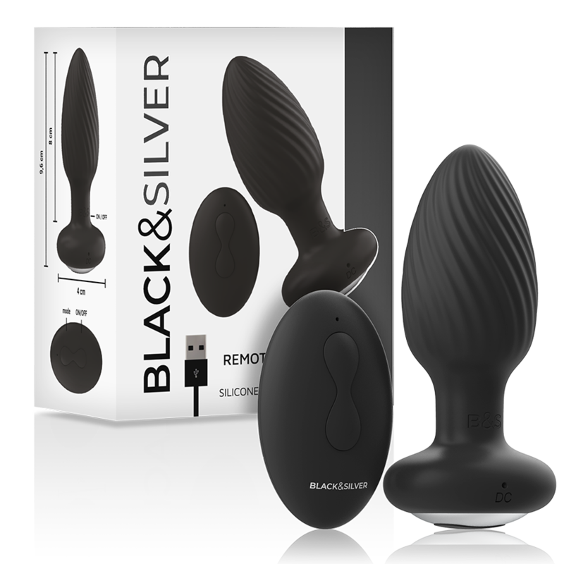 BLACK&SILVER - PLUG DE POÇOS SILICONE ANAL ROTATOR CONTROLE REMOTO - Sexshoptuga  Sexshoptuga 