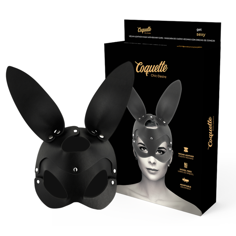 COQUETTE CHIC DESIRE - MSCARA DE COURO VEGANO COM ORELHAS DE COELHO - Sexshoptuga  Sexshoptuga 