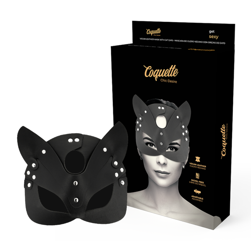 COQUETTE CHIC DESIRE - MSCARA DE COURO VEGANO COM ORELHAS DE GATO - Sexshoptuga  Sexshoptuga 