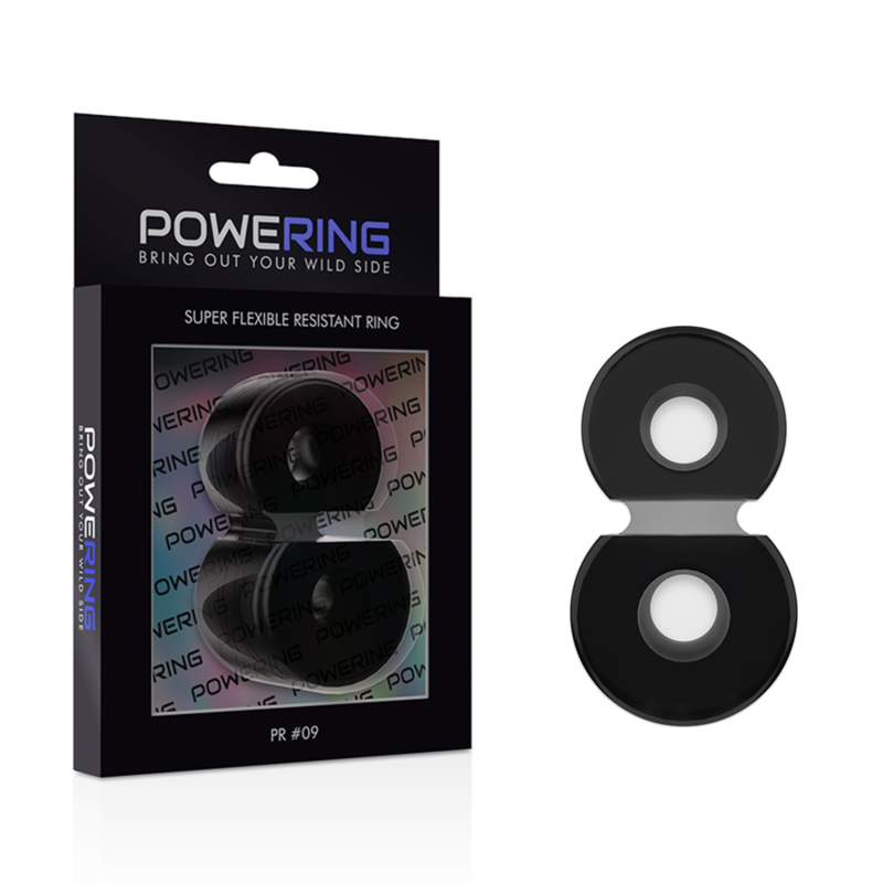 POWERING - ANEL DUPLO PARA PÉNIS SUPER FLEXÍVEL E RESISTENTE PR09 PRETO - Sexshoptuga 