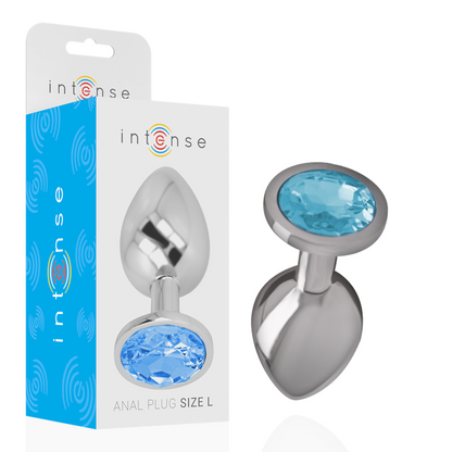 INTENSE - PLUG ANAL DE METAL DE ALUMÍNIO COM CRISTAL AZUL TAMANHO L - Sexshoptuga 