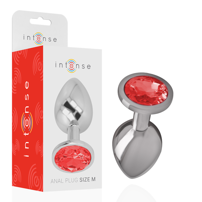 INTENSE - PLUG ANAL DE METAL COM CRISTAL VERMELHO TAMANHO M - Sexshoptuga  Sexshoptuga 