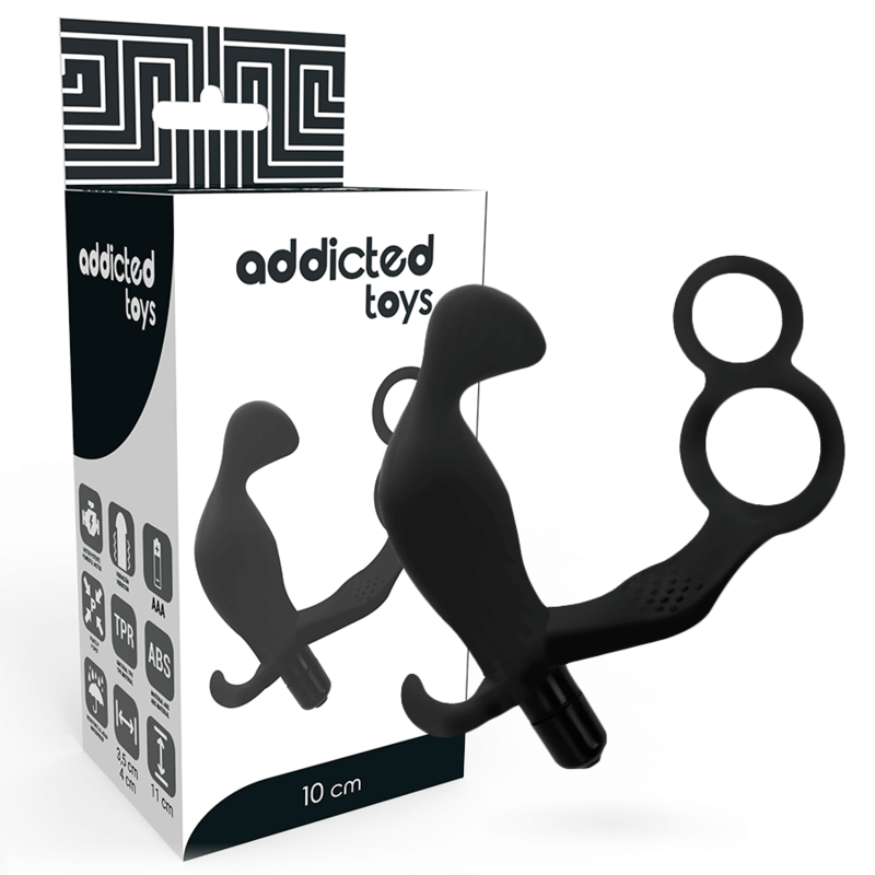 ADDICTED TOYS - PLUG ANAL COM ANEL DE PÊNIS DUPLO E TESTÍCULOS PRETO - Sexshoptuga 