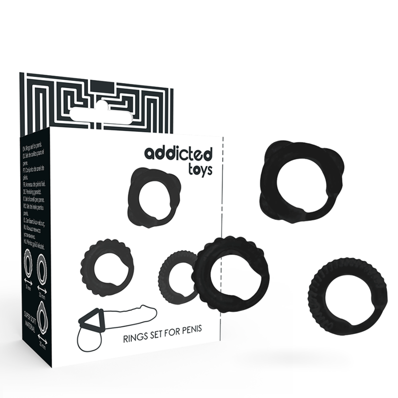 ADDICTED TOYS - CONJUNTO DE ANEL C - PRETO - Sexshoptuga  Sexshoptuga 