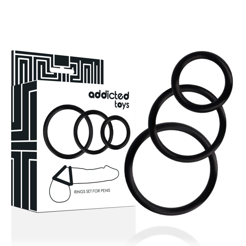 ADDICTED TOYS - CONJUNTO DE ANÉIS DE PARA PÉNIS PRETO - Sexshoptuga  Sexshoptuga 