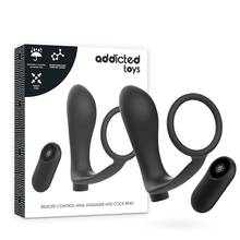 ADDICTED TOYS - ANEL DE PÊNIS COM CONTROLE REMOTO PLUG ANAL PRETO RECARREGVEL - Sexshoptuga 