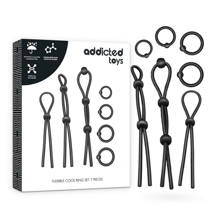 ADDICTED TOYS - CONJUNTO DE ANÉIS PARA GALO DE SILICONE FLEXÍVEL 7 PEAS - Sexshoptuga 