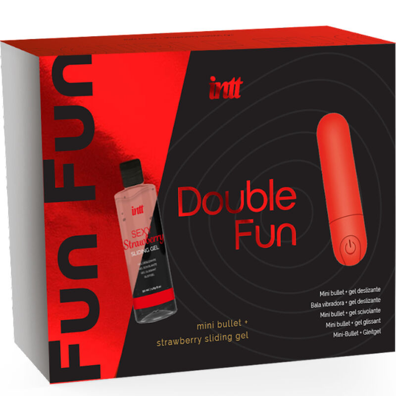 INTT RELEASES - DUPLO FUN KIT COM BALA VIBRANTE E GEL DE MASSAGEM DE MORANGO - Sexshoptuga 