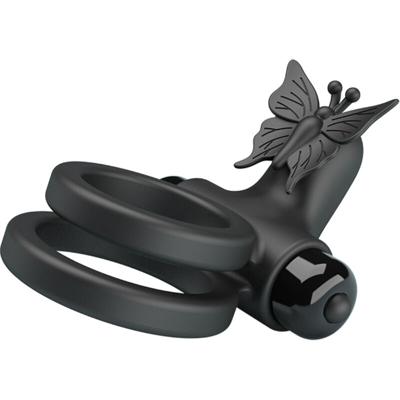 PRETTY LOVE - ANEL VIBRADOR DUPLO COM ESTIMULADOR PRETO - Sexshoptuga 