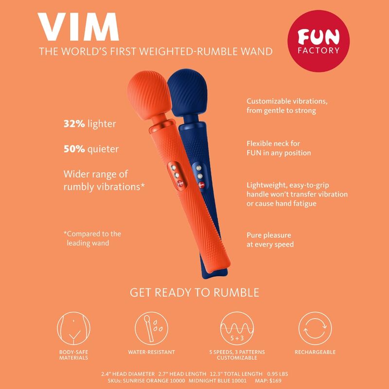 FUN FACTORY - VIM SILICONE RECARREGVEL VIBRANTE PESO RUMBLE WAND MIDNIGHT BLUE - Sexshoptuga  Sexshoptuga 