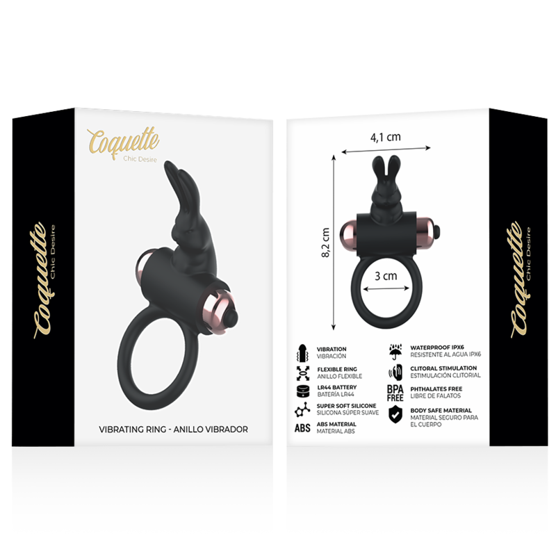 COQUETTE CHIC DESIRE - ANEL COM VIBRADOR PRETO/ OURO - Sexshoptuga 