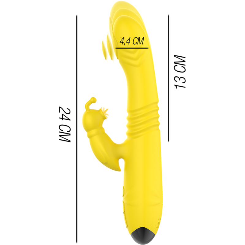 INTENSE - VIBRADOR MULTIFUNO TOKY PARA CIMA E PARA BAIXO COM ESTIMULADOR CLITÓRICO AMARELO - Sexshoptuga 