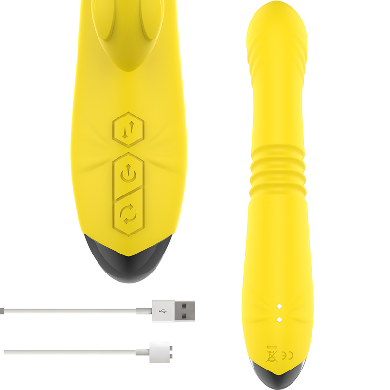 INTENSE - VIBRADOR MULTIFUNO TOKY PARA CIMA E PARA BAIXO COM ESTIMULADOR CLITÓRICO AMARELO - Sexshoptuga 