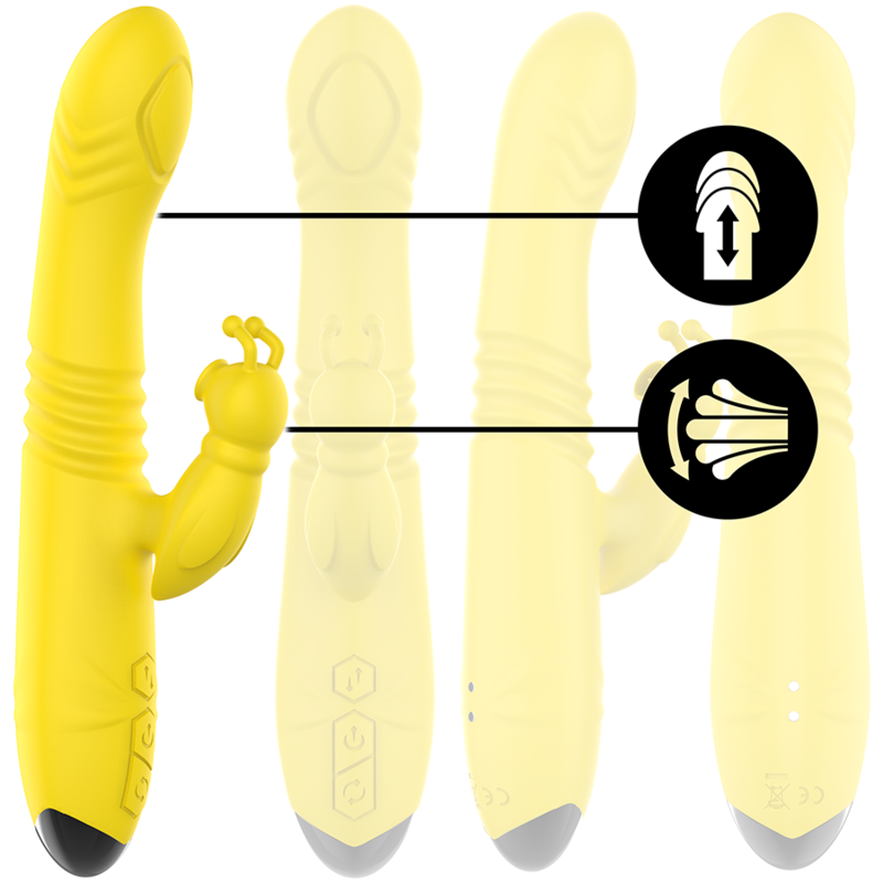 INTENSE - VIBRADOR MULTIFUNO TOKY PARA CIMA E PARA BAIXO COM ESTIMULADOR CLITÓRICO AMARELO - Sexshoptuga 