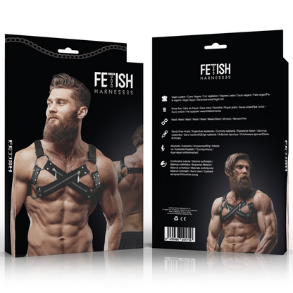 FETISH SUBMISSIVE ATTITUDE - ARNÊS DE NEOPRENE AJUSTVEL CROSS-OVER PEITO BULLDOG COM ZÍPERS PARA HOMENS - Sexshoptuga 